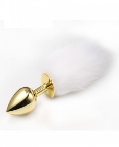 Анальная пробка с хвостиком Anal Plug White Tail Gold L