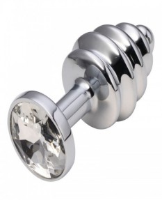 Анальная пробка Silver Small Plug рифленая прозрачная