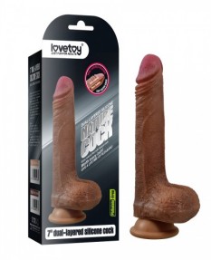 Фаллос на присоске с мошонкой 7" Dual-Layered Silicone Cock, LV4001B