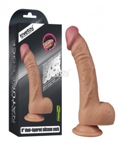 Фаллоимитатор на присоске с мошонкой телесный 8'' Dual-Layered Silicone Dildo, LV4004F