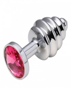 Анальная рельефная пробка Medium Silver фуксия