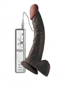 Реалистичный имитатор пениса с выносным пультом кофейный
