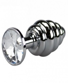 Анальная пробка Silver Large Plug рифленая бриллиант
