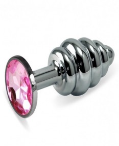Анальная пробка Silver Small Plug рифленая розовая
