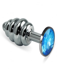 Анальная пробка Silver Medium Plug рифленая голубая