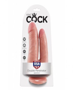 Двойной фаллоимитатор с присоской King Cock Double Penetrator  телесный