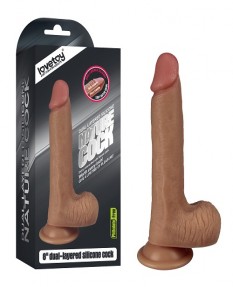 Фаллоимитатор на присоске с мошонкой 8 in Dual layered Liquid Silicone Nature Cock, LV4005 Flesh