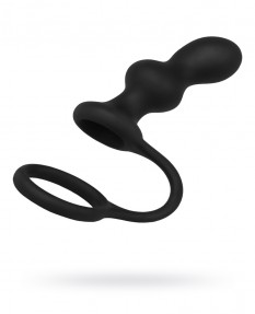 Анальная втулка TOYFA Black&Red с эрекционным кольцом, силиконовая, черная, 10 см