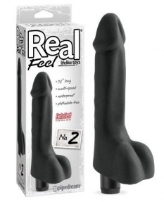 Черный вибратор с мошонкой Lifelike Toyz