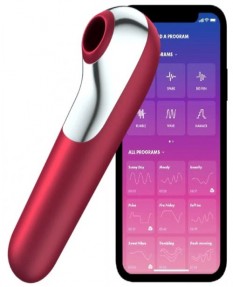 Клиторальный стимулятор + вибратор 2 в 1 Satisfyer Dual Love с управлением через смартфон бордовый, J2018-99-2