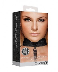 Джинсовый ошейник With Leash - Roughend Denim Style, OU477BLK