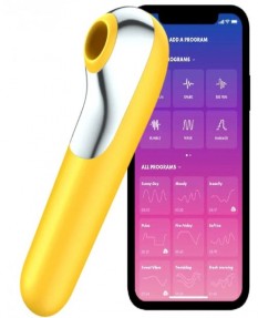 Клиторальный стимулятор + вибратор 2 в 1 Satisfyer Dual Love с управлением через смартфон желтый, J2018-99-1