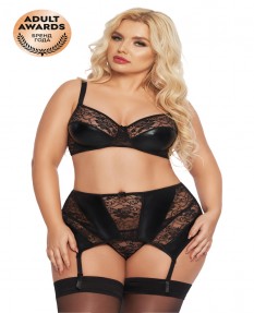 Комплект SOFTLINE COLLECTION JOANA (бюстгальтер, пояс с пажами, стринги), ЧЁРНЫЙ, XL