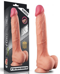 Большой фаллос на присоске с мошонкой Dual Layered Silicone Cock 26 см, LV411010