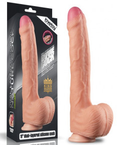Большой фаллос на присоске с мошонкой Dual Layered Silicone Cock 28 см, LV411011