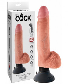 Реалистичный вибратор с присоской King Cock Vibrating Cock with Balls 13 см
