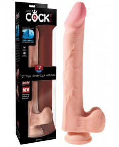Огромный фаллос с мошонкой на присоске King Cock Plus Triple Density 33 см, PD5723-21