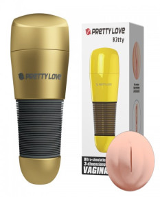 Мастурбатор-вагина с узким входом в золотой колбе Pretty Love Kitty, BM-00900T49NNJ-3