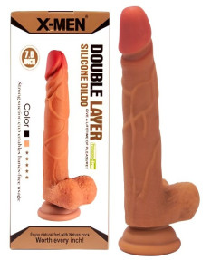 Реалистичный фаллоимитатор на присоске с мошонкой Double Layer Silicone Dildo 19 см, x-men1912