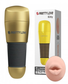 Мастурбатор-ротик в золотой колбе Pretty Love Kitty, BM-00900T49NNJ-2